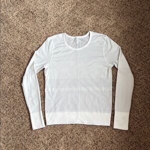 Lululemon Breeze by White Mesh Long Sleeve Top